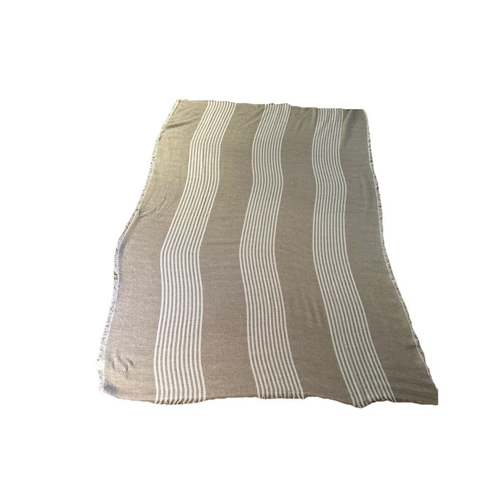 Magaschoni Decorative Throw‎ 50”x70” Tan/White Stripes New With Tags